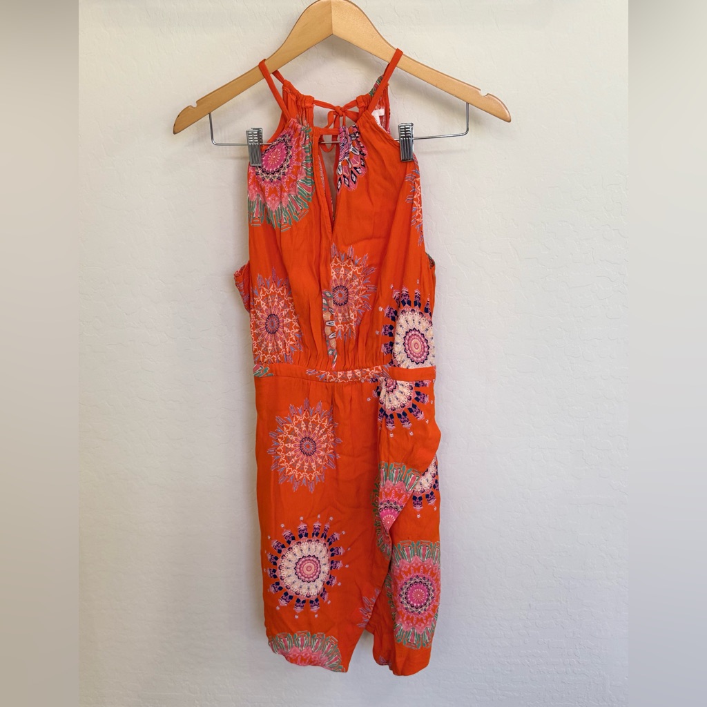 Anthropologie Floreat Livia Halter Dress Orange Mandala Print Size 4